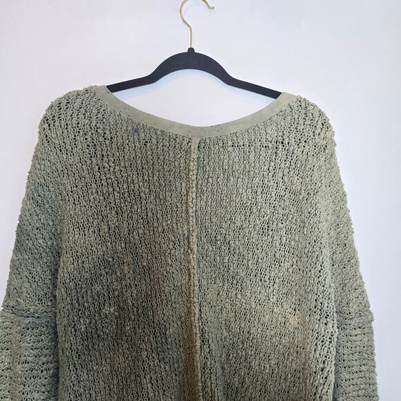 Free People Open Knit Sweater Size S Sage Green V-Neck Custom Handmade Hippie - Picture 6 of 9